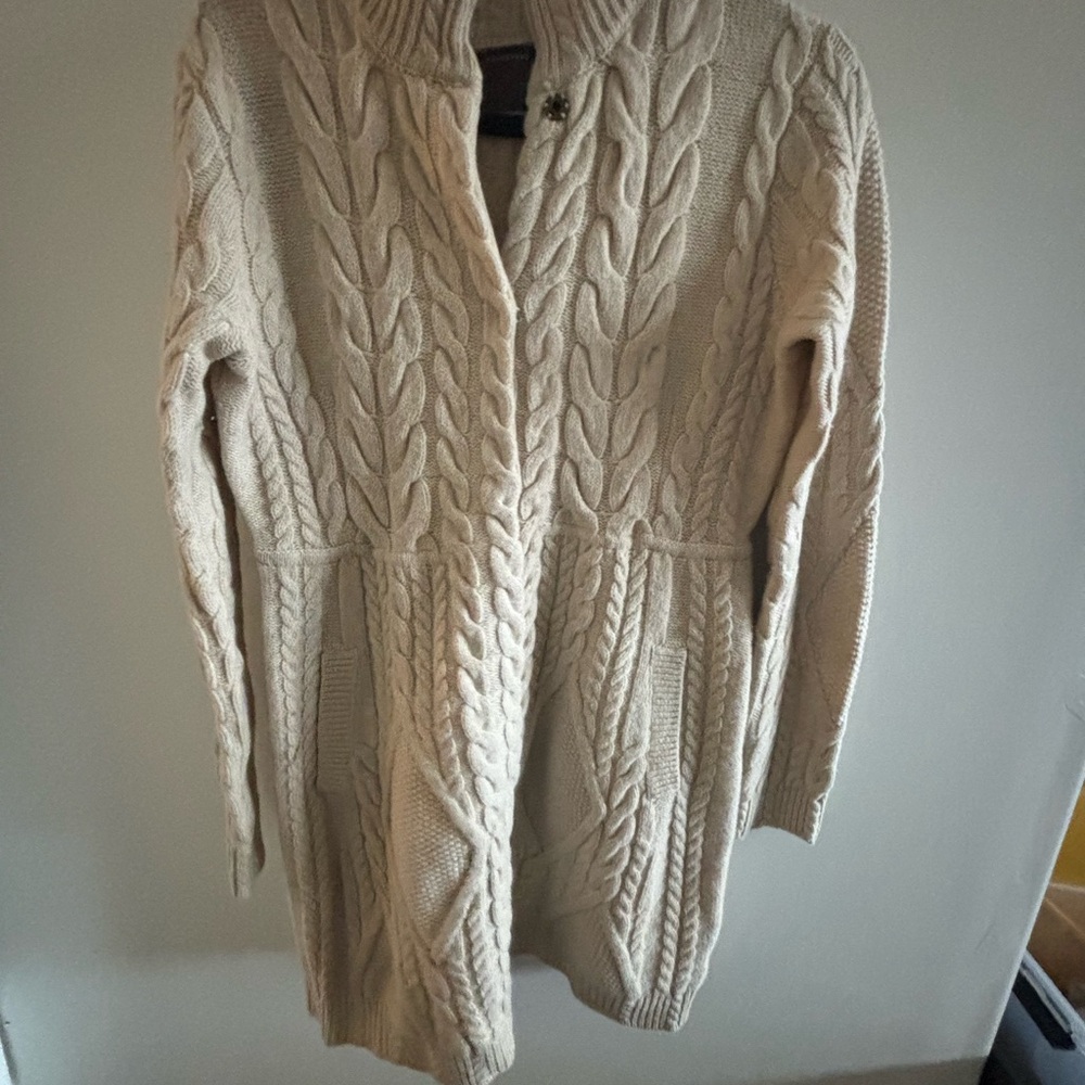 Beige Cable Knit Cardigan Sweater